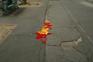 Artist Covers Potholes in Paris With Knitwork Artist Covers Potholes in Paris With Knitwork